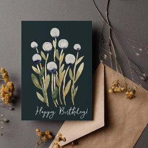 Happy Birthday minimale retro waterverf bloemen Kaart