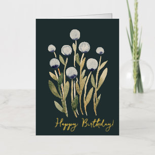 Happy Birthday minimale  waterverf bloemen Folie Feestdagenkaart
