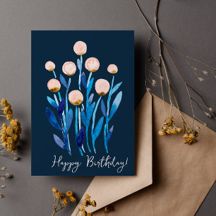 Happy Birthday minimale waterverf bloemen Kaart