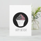Happy Birthday Minimalist Cupcake Doodle Kaart (Staand voorkant)