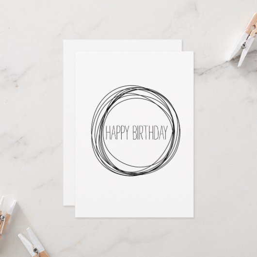Happy Birthday-minimalistisch zwart-wit Kaart (Voorkant / Achterkant in situ)