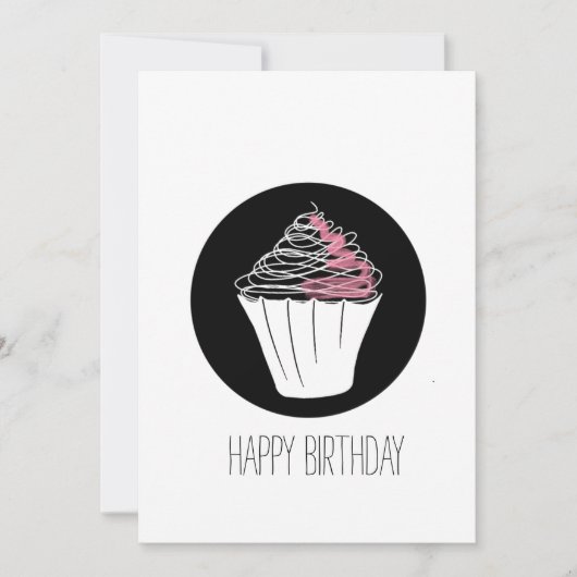 Happy Birthday Minimalistische Cupcake Doodle Kaart (Voorkant)