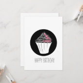 Happy Birthday Minimalistische Cupcake Doodle Kaart (Voorkant / Achterkant in situ)