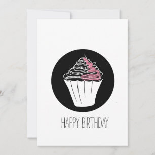 Happy Birthday Minimalistische Cupcake Doodle Kaart