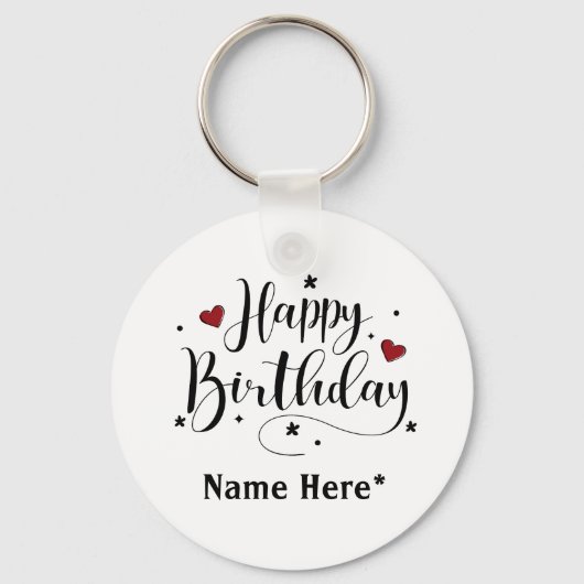 Happy Birthday-minimalistische typografie Sleutelhanger (Voorkant)