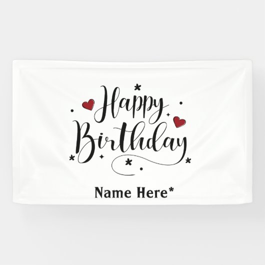 Happy Birthday-minimalistische typografie Spandoek (Horizontaal)