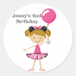 Happy Birthday Minnie Party Girl met ballon Ronde Sticker