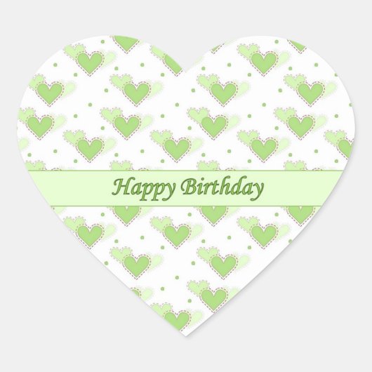 Happy Birthday Mint Green Hearts Sticker (Voorkant)
