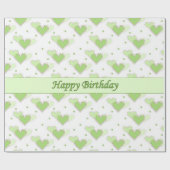 Happy Birthday Mint Green Hearts Wrap Cadeaupapier (Vlak)
