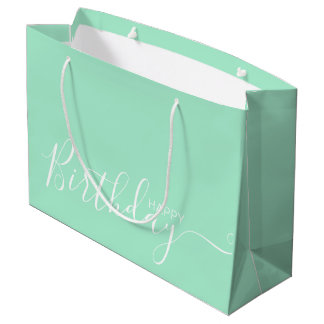 Happy Birthday Mint White Elegant Large Gift Bag Groot Cadeauzakje