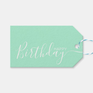 Happy Birthday Mint White Moderne Cadeaulabel