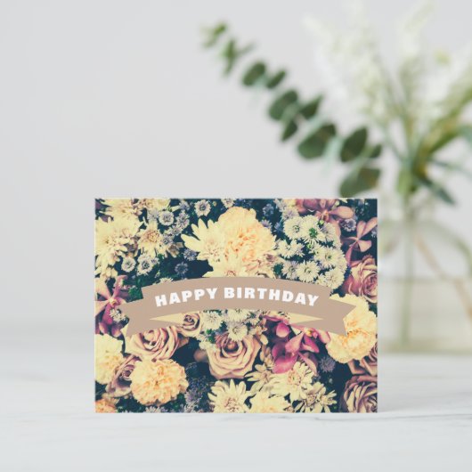 Happy Birthday Mixed Flowers Briefkaart (Staand voorkant)