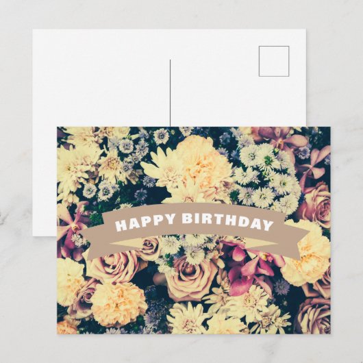 Happy Birthday Mixed Flowers Briefkaart (Voorkant / Achterkant)