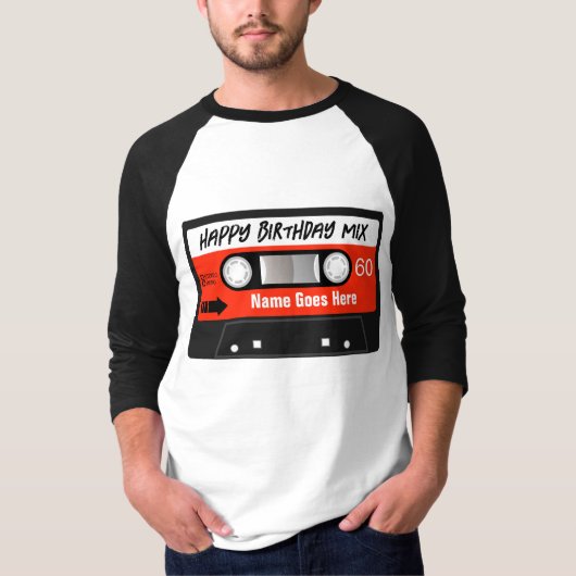 Happy Birthday Mixtape Red Cassette Gepersonalisee T-shirt (Voorkant)