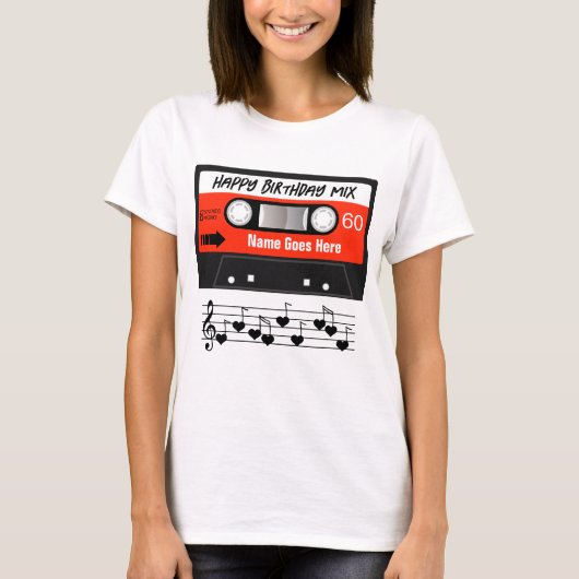 Happy Birthday Mixtape Red Cassette Gepersonalisee T-shirt (Voorkant)