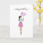 Happy Birthday - Mode van ballonnen meisje Kaart (Gele Bloem)