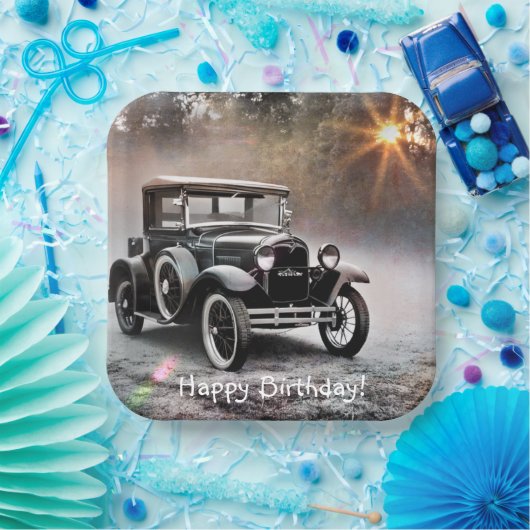 Happy Birthday Model A-auto Papieren Bordje (Feest)