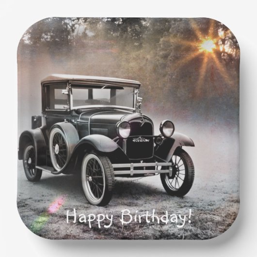 Happy Birthday Model A-auto Papieren Bordje (Voorkant)