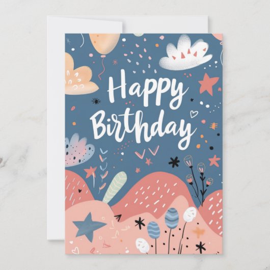 Happy Birthday Modern Abstracte roze witte zalm (Voorkant)