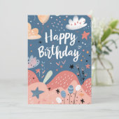 Happy Birthday Modern Abstracte roze witte zalm (Staand voorkant)