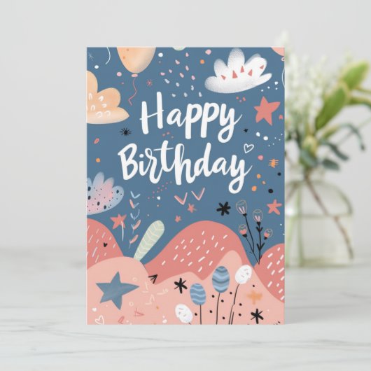 Happy Birthday Modern Abstracte roze witte zalm (Staand voorkant)