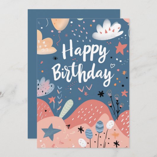 Happy Birthday Modern Abstracte roze witte zalm (Voorkant / Achterkant)