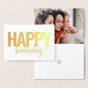 Happy Birthday Modern Brush Script Foto Folie Kaarten