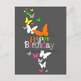 Happy Birthday Modern Colorful Neon Butterflies Briefkaart