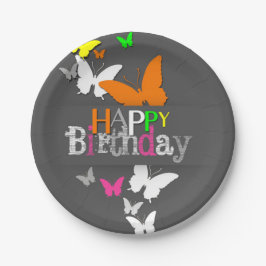 Happy Birthday Modern Colorful Neon Butterflies Papieren Bordje