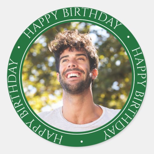 Happy Birthday Modern Eenvoudige Elegante Foto Gro Ronde Sticker (Voorkant)