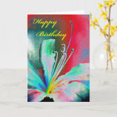 Happy Birthday, modern Floral Design, Lily Bloom Kaart (Gele Bloem)