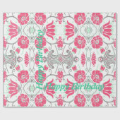 Happy Birthday Modern Floral Design Wrapping Paper Cadeaupapier (Vlak)