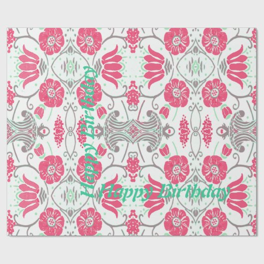 Happy Birthday Modern Floral Design Wrapping Paper Cadeaupapier (Vlak)
