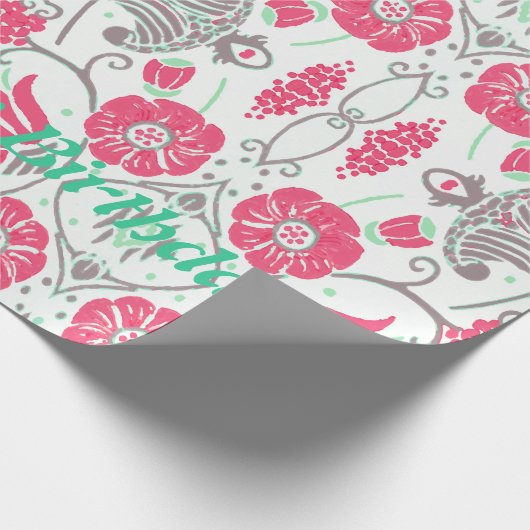 Happy Birthday Modern Floral Design Wrapping Paper Cadeaupapier (Hoek)