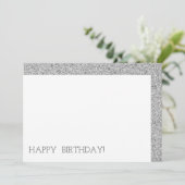 Happy Birthday Modern Luxury Custom Silver Glitter Kaart (Staand voorkant)