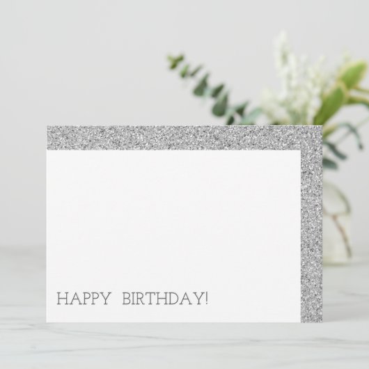 Happy Birthday Modern Luxury Custom Silver Glitter Kaart (Staand voorkant)
