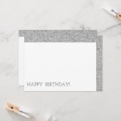 Happy Birthday Modern Luxury Custom Silver Glitter Kaart (Voorkant / Achterkant in situ)