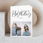 Happy Birthday Modern minimalistische foto Kaart<br><div class="desc">Moderne en minimalistische verjaardagsdatum wenskaart. Voeg uw foto's op de voorzijde en op de achterzijde van de kaart toe.</div>