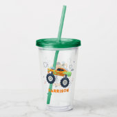 Happy Birthday Modern Monster Car Trucks Name Acryl Drinkbeker (Achterkant)