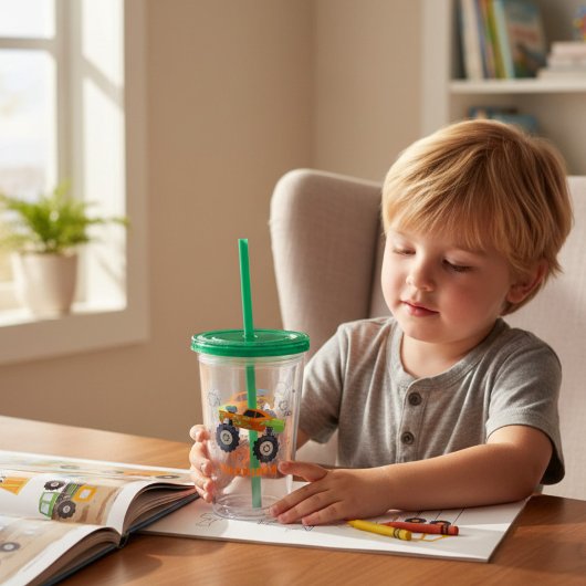 Happy Birthday Modern Monster Car Trucks Name Acryl Drinkbeker