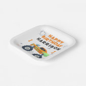 Happy Birthday Modern Monster Car Trucks Name Papieren Bordje (Gebogen)