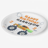 Happy Birthday Modern Monster Car Trucks Name Papieren Bordje (Gekanteld)