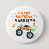 Happy Birthday Modern Monster Car Trucks Name Ronde Button 7,6 Cm (Voorkant)