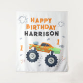 Happy Birthday Modern Monster Car Trucks Name Wandkleed (Voorkant)