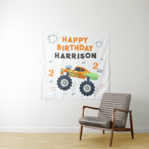 Happy Birthday Modern Monster Car Trucks Name Wandkleed