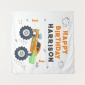Happy Birthday Modern Monster Car Trucks Name Wandkleed (Voorkant (horizontaal))
