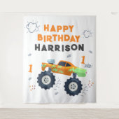 Happy Birthday Modern Monster Car Trucks Name Wandkleed (Voorkant)
