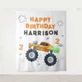 Happy Birthday Modern Monster Car Trucks Name Wandkleed (Voorkant)