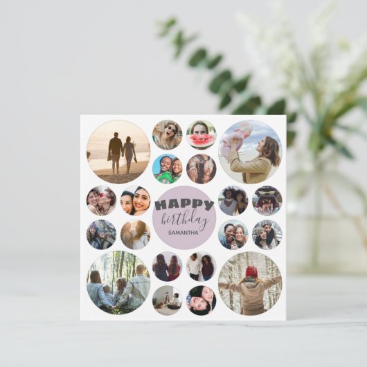 Happy Birthday Modern Pink 20 Photo Collage Kaart (Staand voorkant)