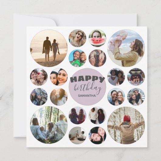 Happy Birthday Modern Pink 20 Photo Collage Kaart (Voorkant)